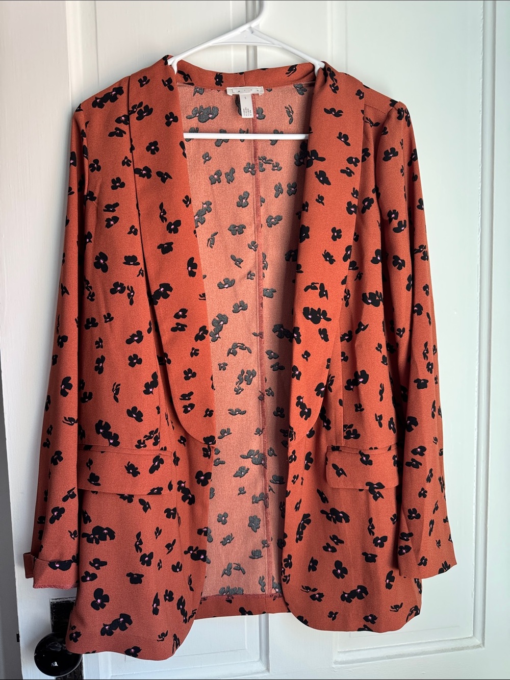Leith Rust Open Floral Blazer with Black Print